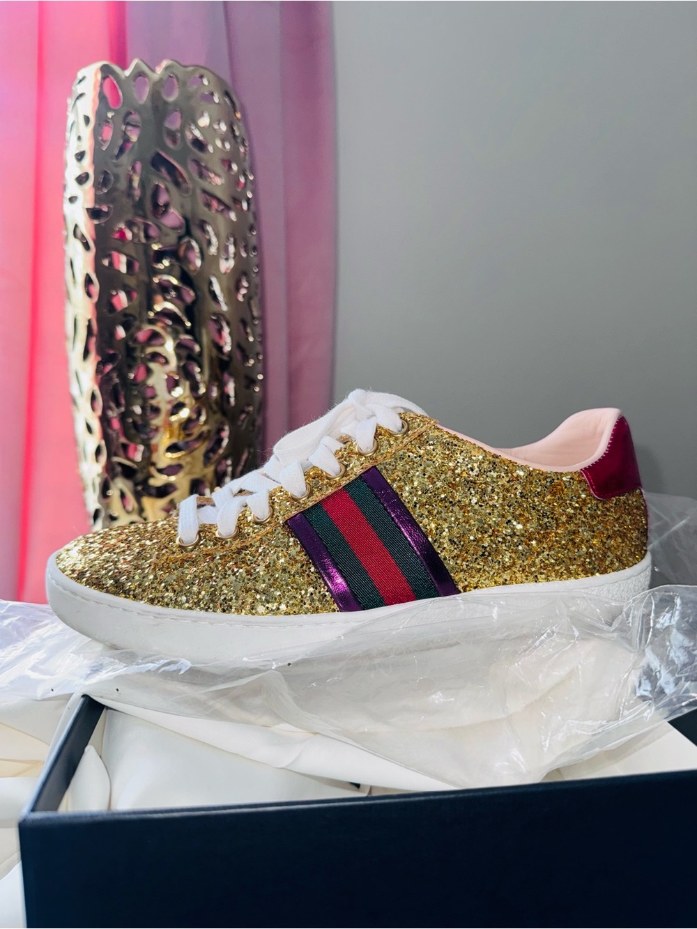 Gold Gucci sneakers Size 36  (worn once)